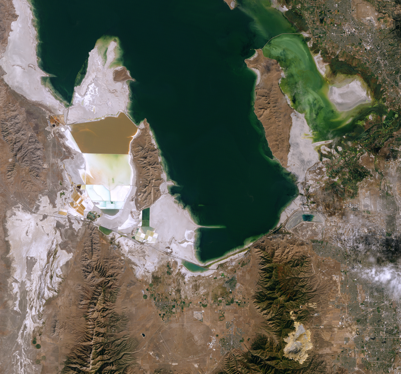 Landsat satellite image taken on September 11, 2011. Farmington Bay can be seen top right. (Image: Joshua Stevens/Landsat/US Geological Survey)